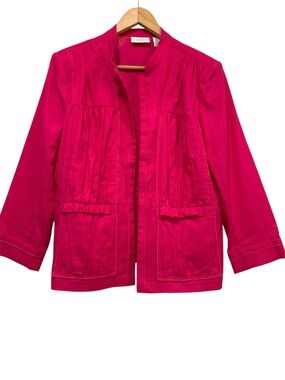 Chico’s Linen Blend Size 2 Pink Jacket Pleated Front Pockets NEW